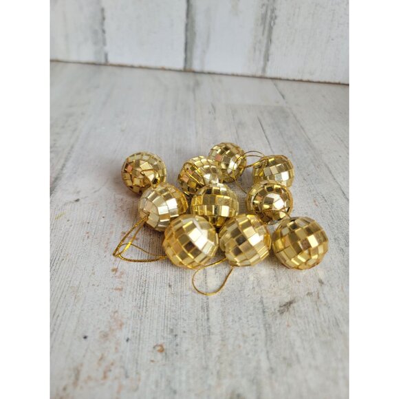 Miniature golden glass disco ball ornament Xmas set unique - Picture 4 of 8